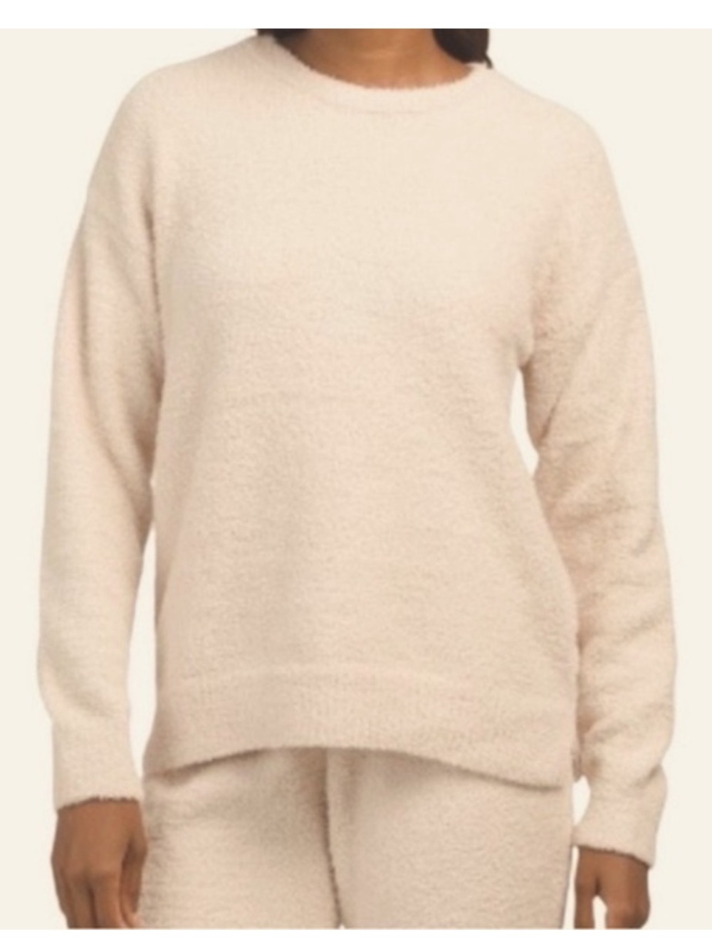 cupcakes and cashmere Teddy Plush Sodt and Cozy Long Crewneck Sweater L Cream